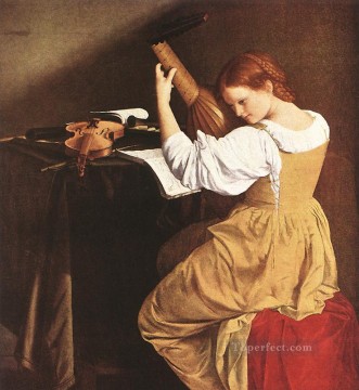 オラツィオ・ジェンティレスキ Painting - リュート奏者 バロック画家 オラツィオ・ジェンティレスキ